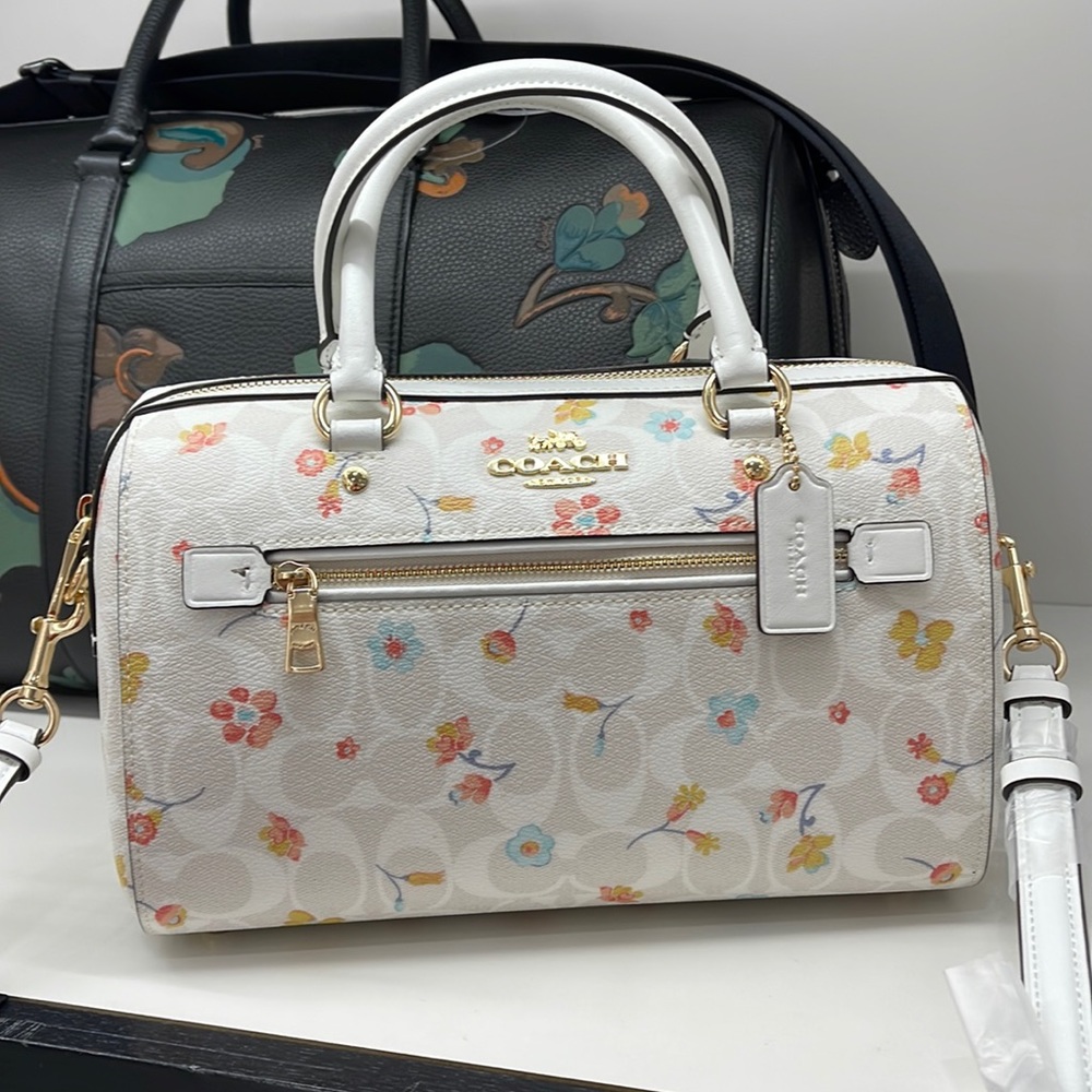 Coach Rowan Satchel In Signature Canvas With Mystical Floral Print Chalk Multi